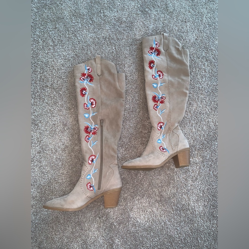 Carlos by Carlos Santana Suede Knee-High Boots with Embroidery
